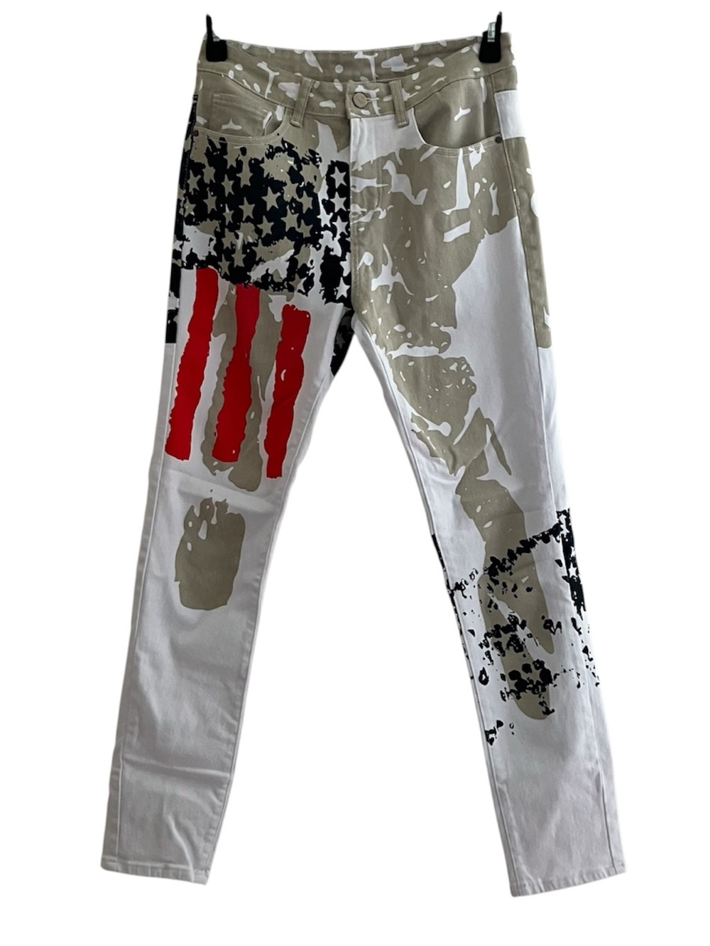🇺🇸 Men’s 32x30 American Flag Graphic Jeans White Beige Red Straight Leg